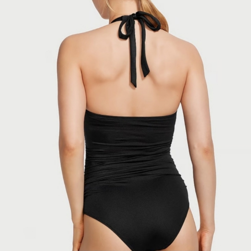 Victoria Secret  Black Ruched Halter Neck One-Piece Swimsuit Sz-M - Picture 6 of 7